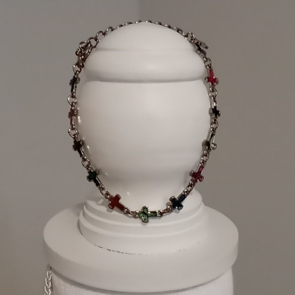 🐈Multicolored gem cross anklet 